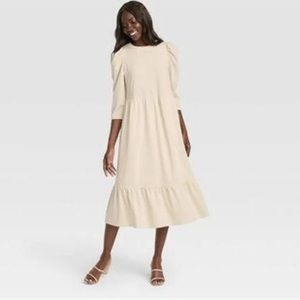 Cream Target Who What Wear Puff Sleeve Dress Sz S (fits like size 8)